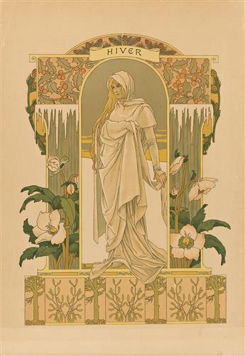 ÉLIZABETH SONREL (1874-1953). [THE SEASONS]. Group of 4 posters. Circa 1900. Each approximately 17x12 inches, 43¼x32½ cm.